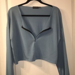 PrettyLittleThing sky blue long-sleeve cropped top